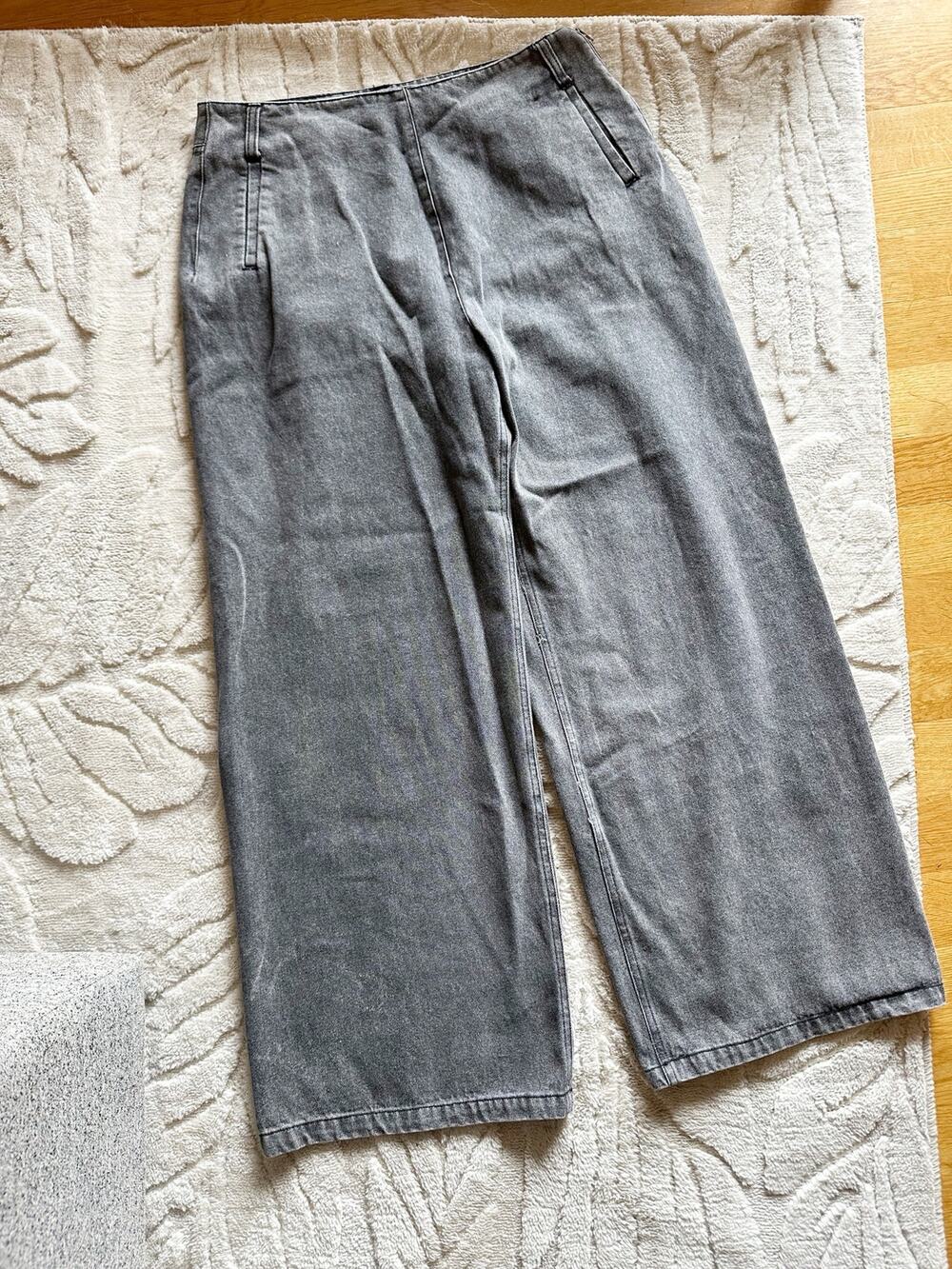 Grade & Gather High Waist Wide Leg Denim Pants Washed Grey Medium M